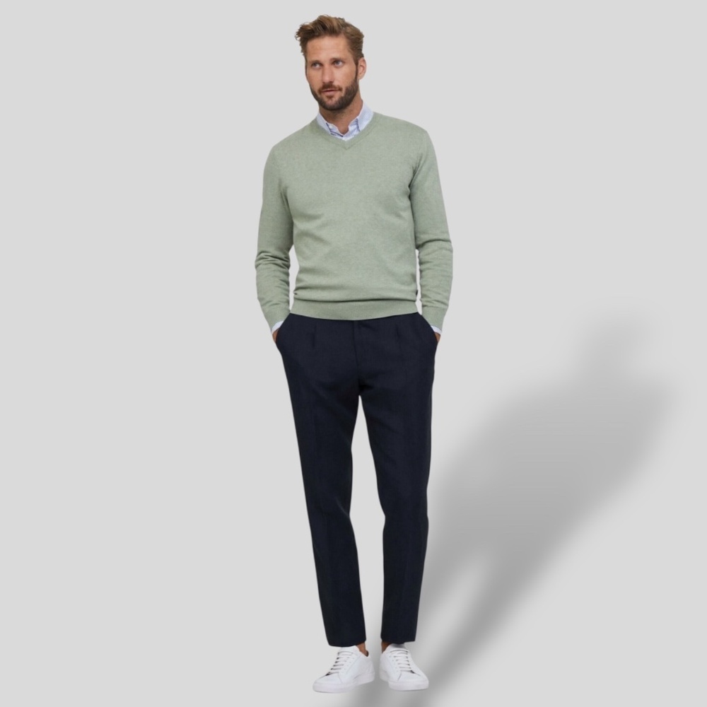 Faconnable Light Green V-Neck Silk/Cotton/Cashmere Sweater